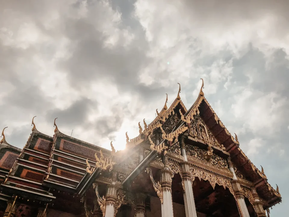 Low angle shot of beautiful design of temple in Bangkok, Thailand